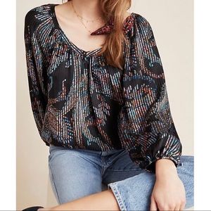 Madeira Burnout Satin Blouse |Maeve @Anthropologie